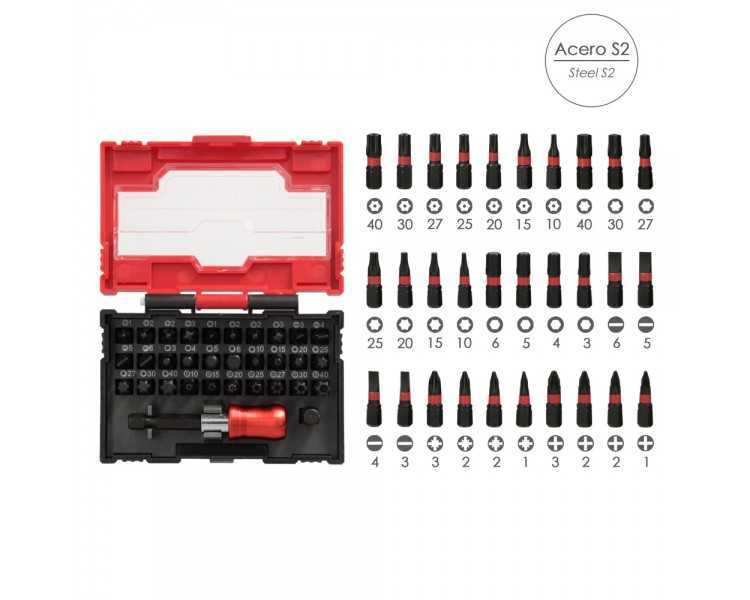 Juego De Puntas Destornillador Acero Con Adaptador Rapido 32 Piezas