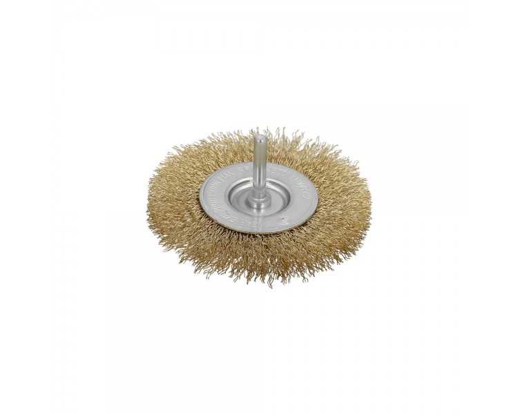 Cepillo Acero Latonado Para Taladro. Disco Ø 50 mm. Espiga 1/4" Cepillo Taladro Alambre Latón, Cepillo Limpieza, Cepillo Pulir.