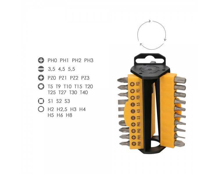Juego De Puntas con Destornillador  1/4" 35 Piezas. Acero Cromo Vanadio, Kit Destorpuntas, Puntas Destornillador.