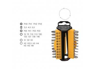 Juego De Puntas con Destornillador  1/4" 35 Piezas. Acero Cromo Vanadio, Kit Destorpuntas, Puntas Destornillador.