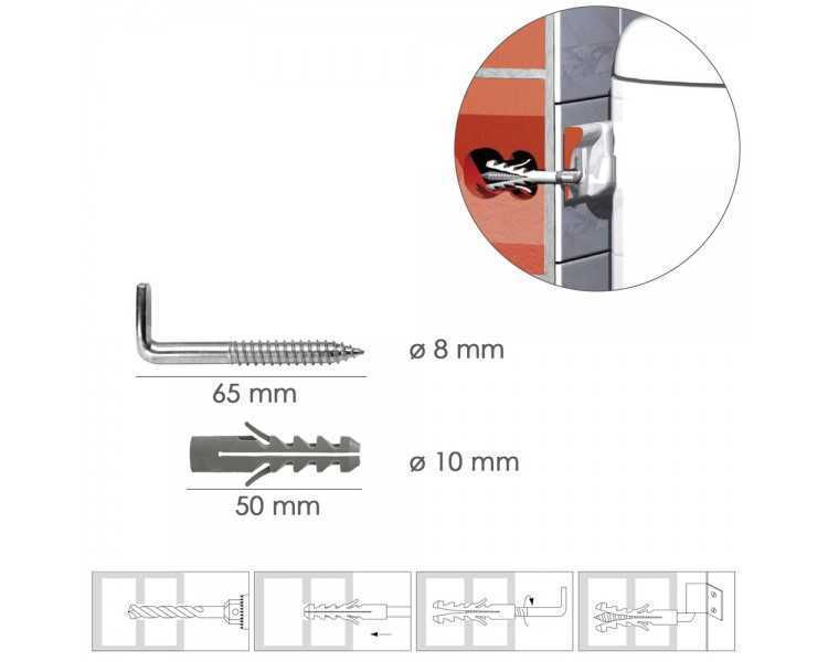 Kit Sanitario Alcayata Con Taco Expansión Ø 10 x 50 mm. Fijación Calentadores / Termos De Agua