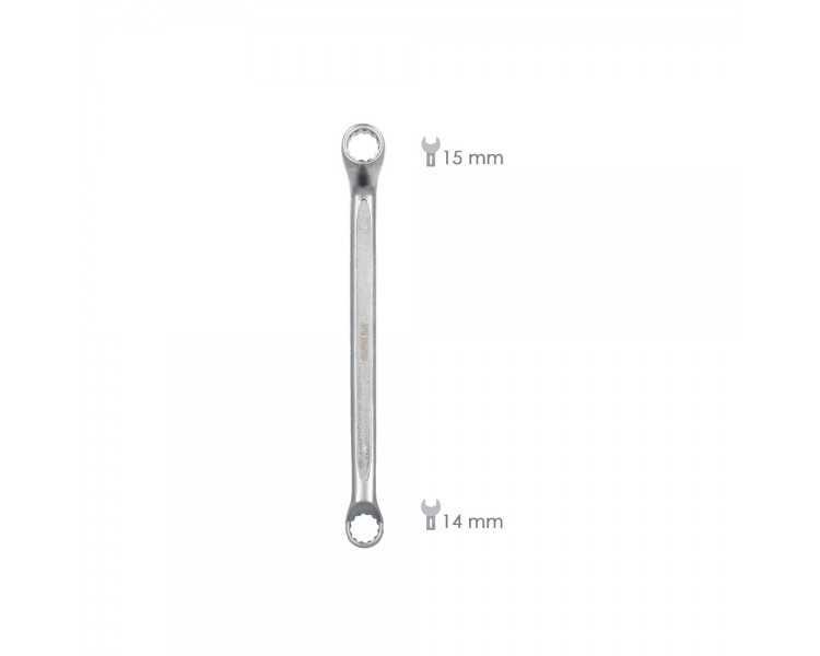 Llave Estrella Acodada Plus Acero Cromo Vanadio 14x15 DIN 838. Llave Doble Boca Acodada, Llave Fija Estrella Acodada