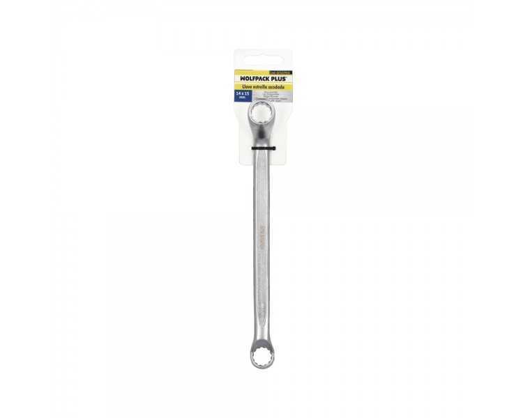 Llave Estrella Acodada Plus Acero Cromo Vanadio 14x15 DIN 838. Llave Doble Boca Acodada, Llave Fija Estrella Acodada