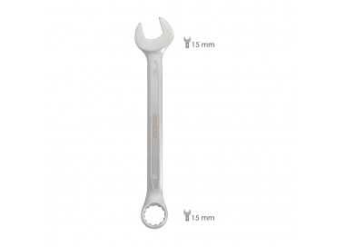 Llave Combinada Plus 15x15 Acero Cromo Vanadio DIN 3113. Llave Doble Boca, Llave Fija, Llave Estrella