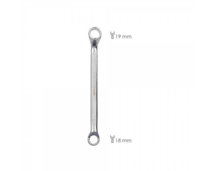 Llave Estrella Acodada Plus Acero Cromo Vanadio 18x19 DIN 838. Llave Doble Boca Acodada, Llave Fija Estrella Acodada