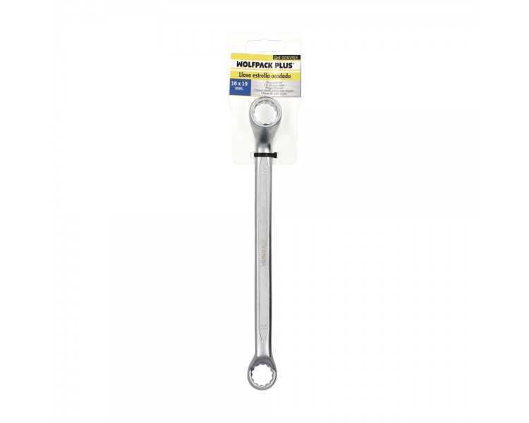 Llave Estrella Acodada Plus Acero Cromo Vanadio 18x19 DIN 838. Llave Doble Boca Acodada, Llave Fija Estrella Acodada