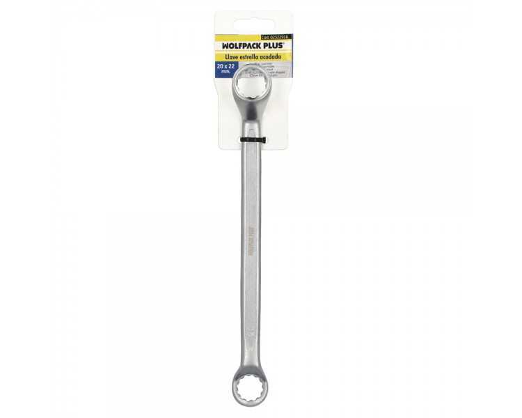 Llave Estrella Acodada Plus Acero Cromo Vanadio 20x22 DIN 838. Llave Doble Boca Acodada, Llave Fija Estrella Acodada