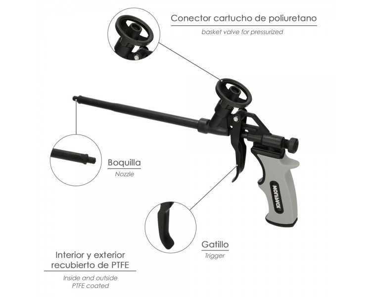 Pistola Para Espuma Poliuretano Recubriemiento Integro PTFE (Interior y Exterior) Pistola Calafatear, Rellenar, Sellar