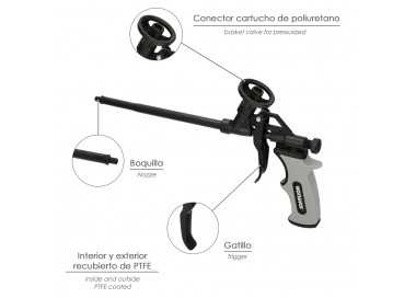 Pistola Para Espuma Poliuretano Recubriemiento Integro PTFE  (Interior y Exterior) Pistola Calafatear, Rellenar, Sellar
