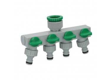Adaptador Manguera Plastico 3/4" - 1"  4 Vias, Distribuidor 4 vias, Divisor Manguera, Ajuste Independiente, Tomas 1/2+Adaptador