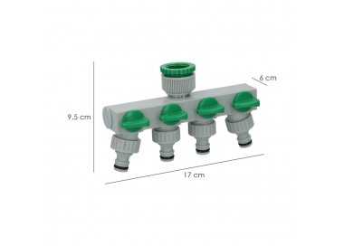 Adaptador Manguera Plastico 3/4" - 1"  4 Vias, Distribuidor 4 vias, Divisor Manguera, Ajuste Independiente, Tomas 1/2+Adaptador