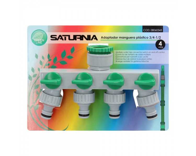 Adaptador Manguera Plastico 3/4" - 1"  4 Vias, Distribuidor 4 vias, Divisor Manguera, Ajuste Independiente, Tomas 1/2+Adaptador