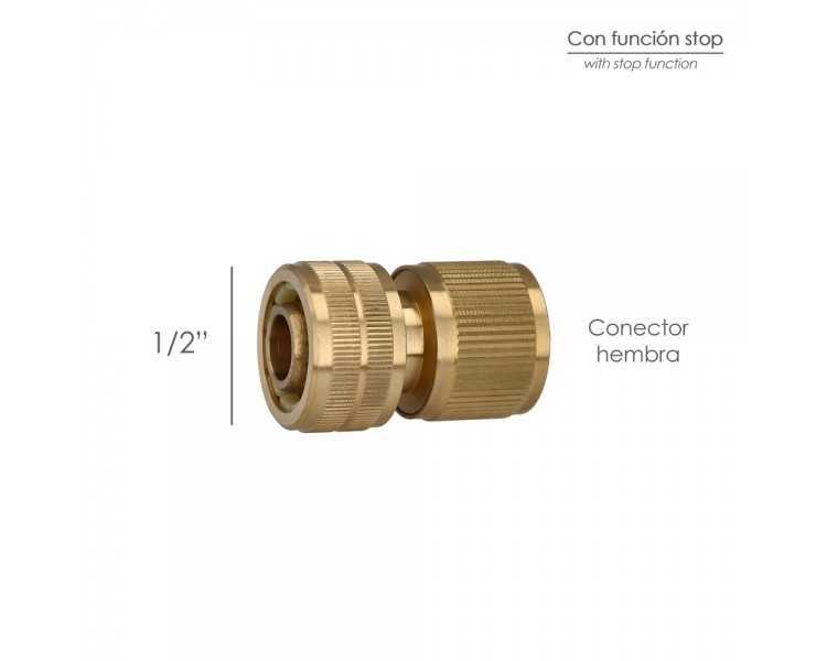 Conector Manguera Con Función STOP Fabricado en Laton 1/2" Hembra, Adaptador Grifo, Conector Grifo A Conector Rapido