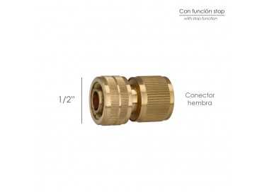Conector Manguera Con Función STOP Fabricado en Laton  1/2" Hembra, Adaptador Grifo, Conector Grifo A Conector Rapido