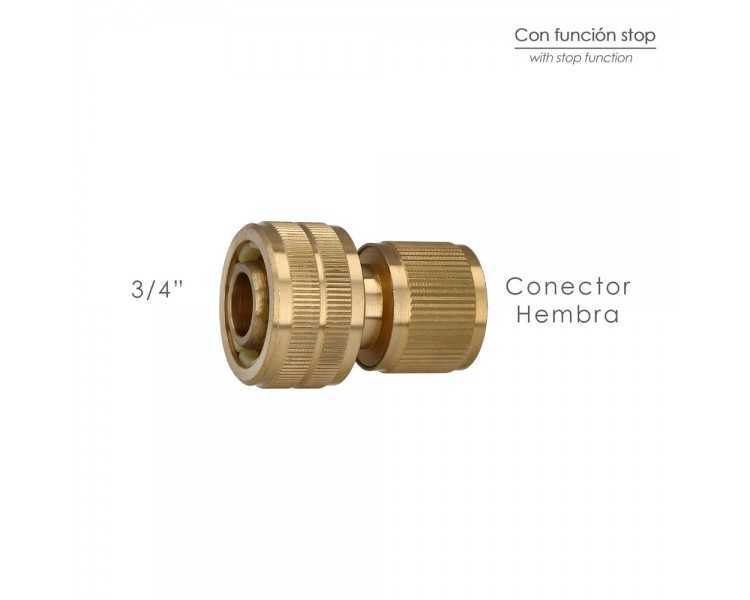 Conector Manguera Con Función STOP Fabricado en Laton  3/4" Hembra, Adaptador Grifo, Conector Grifo A Conector Rapido