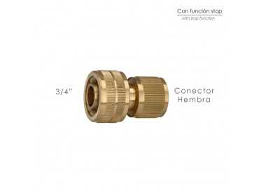 Conector Manguera Con Función STOP Fabricado en Laton  3/4" Hembra, Adaptador Grifo, Conector Grifo A Conector Rapido
