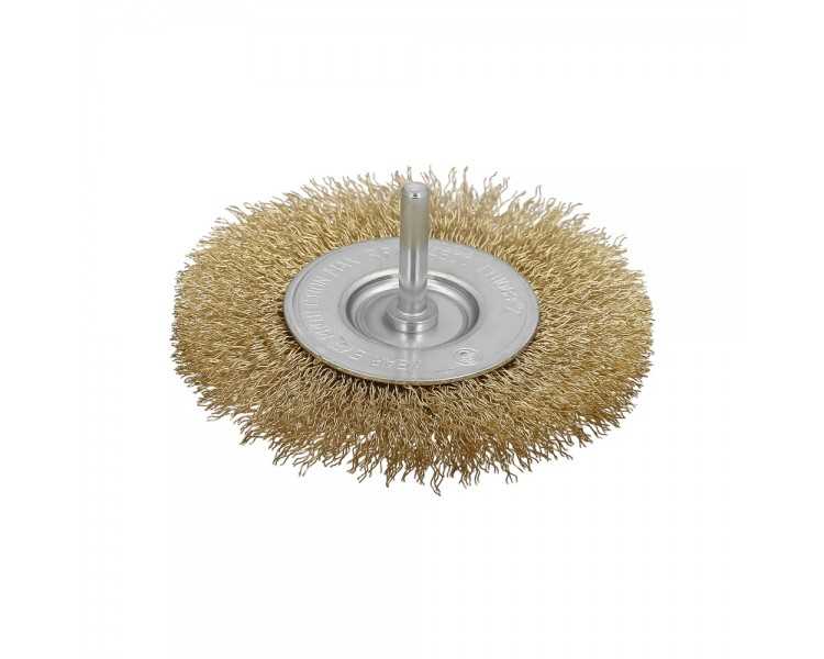 Cepillo Acero Latonado Para Taladro. Disco Ø 100 mm. Espiga 1/4" Cepillo Taladro Alambre Latón, Cepillo Limpieza, Cepillo Pulir.