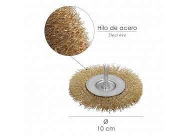 Cepillo Acero Latonado Para Taladro. Disco Ø 100 mm. Espiga 1/4" Cepillo Taladro Alambre Latón, Cepillo Limpieza, Cepillo Pulir.