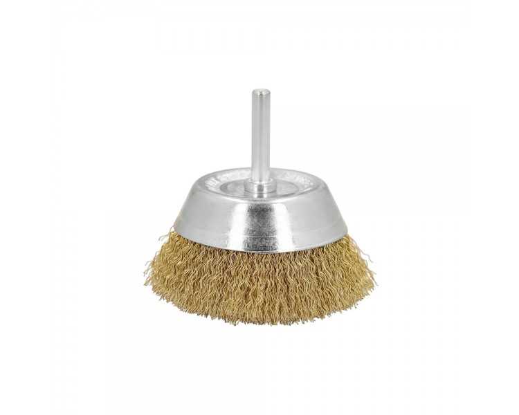 Cepillo Acero Latonado Para Taladro Taza Ø 75 mm. Espiga 1/4" Cepillo Taladro Alambre Latón, Cepillo Limpieza, Cepillo Pulir.