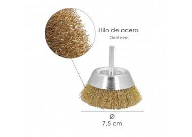 Cepillo Acero Latonado Para Taladro Taza Ø 75 mm. Espiga 1/4" Cepillo Taladro Alambre Latón, Cepillo Limpieza, Cepillo Pulir.