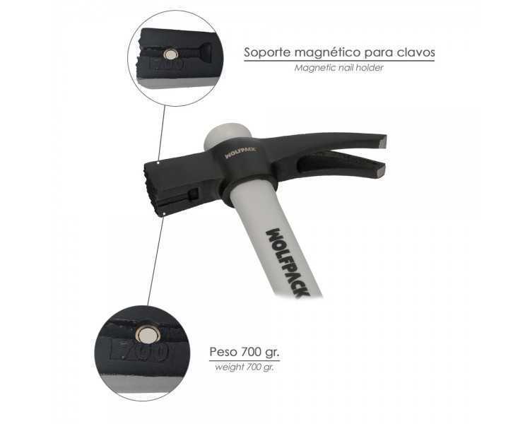 Martillo Encofrador Magentico Fibra Vidrio Mango Fibra Vidrio Con Empuñadura Antideslizante. 700 Gramos 50 cm.