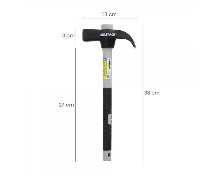 Martillo Uña Mango Fibra Vidrio Mango Fibra Vidrio Con Empuñadura Antideslizante. 600 Gramos 33 cm.