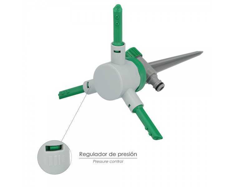 Aspersor Plástico 3 Brazos Con Pincho Con Regulador de Presión.