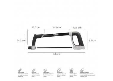 Arco Sierra Acero Con Doble Empuñadura Engomada, Angulo Corte Ajustable. Corta Acero, Aluminio, Madera, Plastico, Cobre