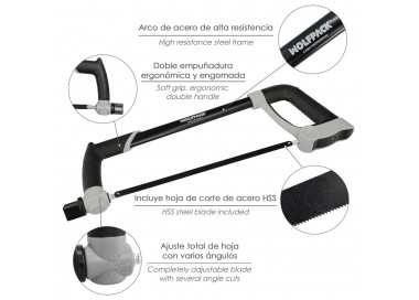 Arco Sierra Acero Con Doble Empuñadura Engomada, Angulo Corte Ajustable. Corta Acero, Aluminio, Madera, Plastico, Cobre