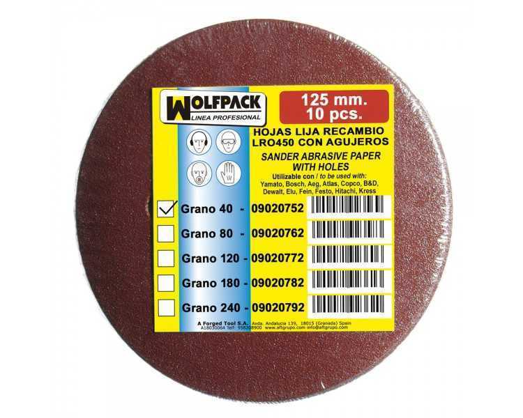 Lija Recambio Velcro Para Lijadoras Excentricas Disco 125 Ø Con Agujeros Grano 40 (10 Piezas)
