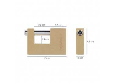 Candado Cuadrado Latón Persiana Ancho 70 mm. Alta Seguridad, Antirrobo Puertas, Contenedores, Trasteros, 2 Llaves