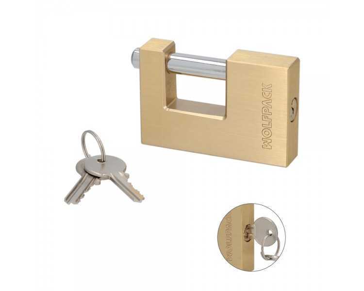 Candado Cuadrado Latón Persiana Ancho 70 mm. Alta Seguridad, Antirrobo Puertas, Contenedores, Trasteros, 2 Llaves