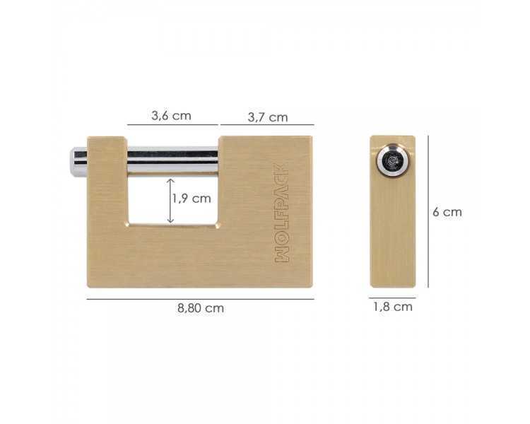Candado Cuadrado Latón Persiana Ancho 70 mm. Alta Seguridad, Antirrobo Puertas, Contenedores, Trasteros, 2 Llaves