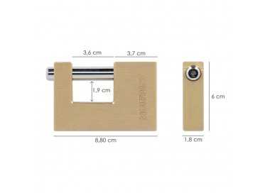 Candado Cuadrado Latón Persiana Ancho 70 mm. Alta Seguridad, Antirrobo Puertas, Contenedores, Trasteros, 2 Llaves