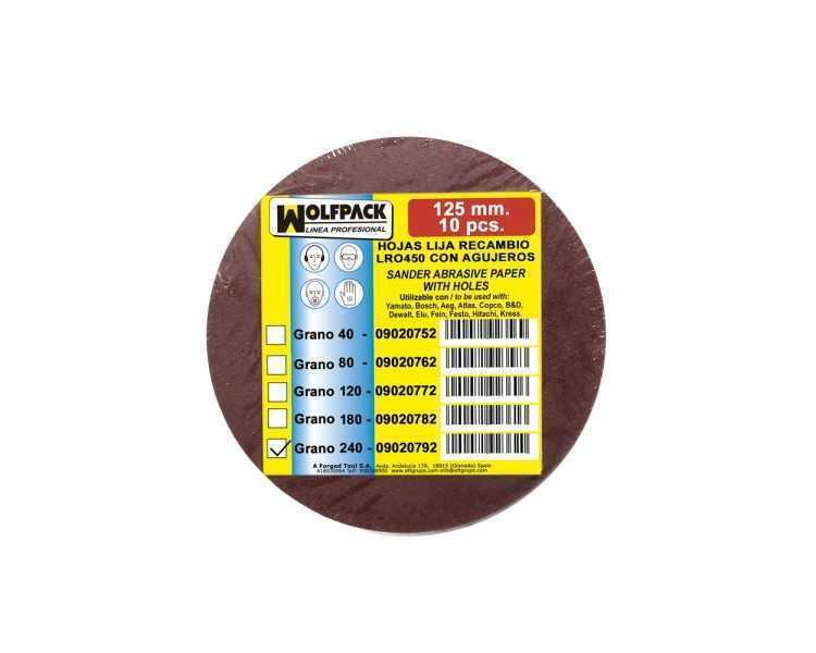 Lija recambio velcro disco Ø 125 mm. con agujeros grano 240 (10 Piezas)