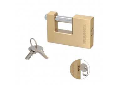 Candado Cuadrado Latón Persiana Ancho 70 mm. Alta Seguridad, Antirrobo Puertas, Contenedores, Trasteros, 2 Llaves