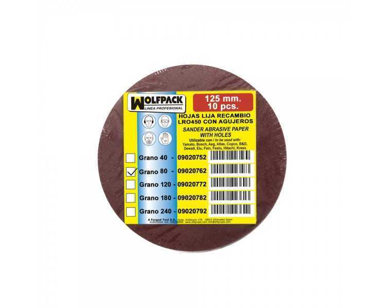 Lija Recambio Velcro Disco Ø 125 mm. con Agujeros Grano  80 (10 Piezas)