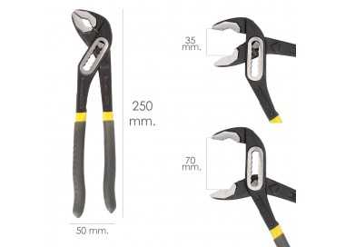 Tenazas Apertura Múltiple Negra 250 mm. Mangos Plastificados DIN 8976. Pico De Loro, Alicates Extensibles, Tenazas Fontanero