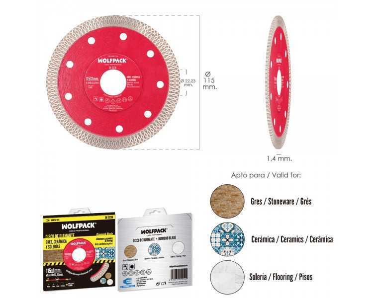 Disco Diamante Ø 115 mm. Porcelanicos, Gres, Ceramica, Solerias. Segmento Diamantado 10 mm.