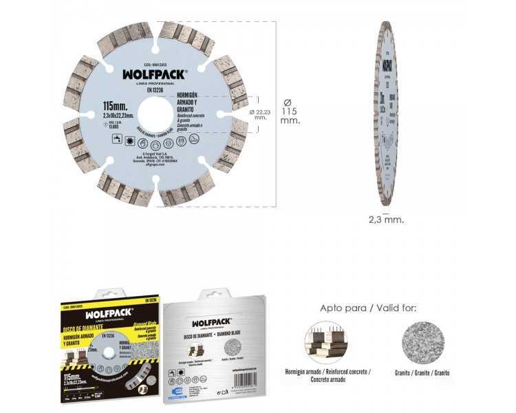 Disco Diamante Hormigon Armado / Granito Ø 115 mm. Segmento Diamantado 10 mm.