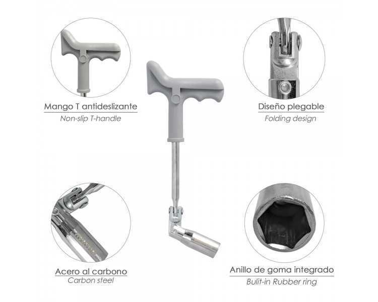 Llave Bujias Articulada 16 mm. Con Mango T