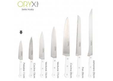 Cuchillo Husky Pelador 11 cm. Hoja Acero Inoxidable, Cuchillo Verduras, Cuchillo Cortar Verduras Mango Ergonomico Blanco