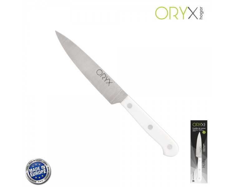 Cuchillo Husky Cocina 13 cm. Hoja Acero Inoxidable, Cuchillo Carne, Cuchillo Pescado, Cuchillo Chef, Mango Ergonomico Blanco