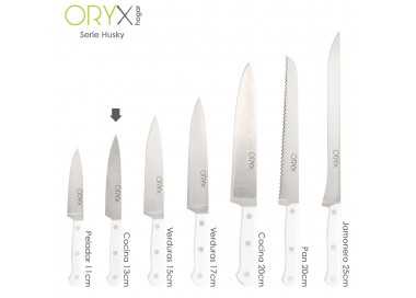 Cuchillo Husky Cocina 13 cm. Hoja Acero Inoxidable, Cuchillo Carne, Cuchillo Pescado, Cuchillo Chef, Mango Ergonomico Blanco