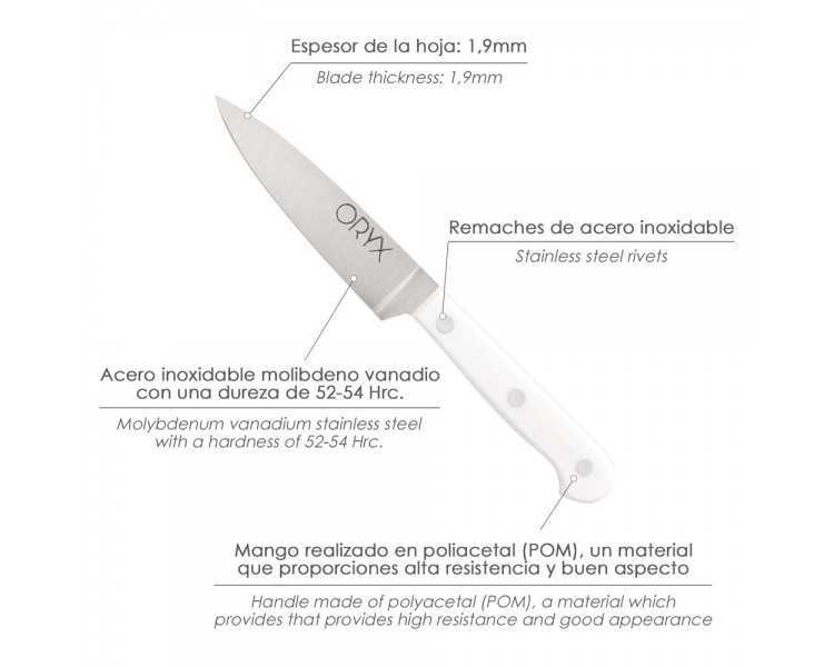 Cuchillo Husky Verduras 17 cm. Hoja Acero Inoxidable, Cuchillo Verduras, Cuchillo Cortar Verduras Mango Ergonomico Blanco