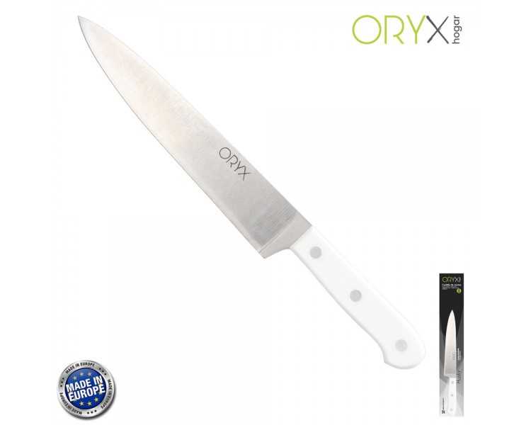 Cuchillo Husky Cocina 20 cm. Hoja Acero Inoxidable, Cuchillo Carne, Cuchillo Pescado, Cuchillo Chef, Mango Ergonomico Blanco