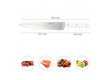 Cuchillo Husky Cocina 20 cm. Hoja Acero Inoxidable, Cuchillo Carne, Cuchillo Pescado, Cuchillo Chef, Mango Ergonomico Blanco