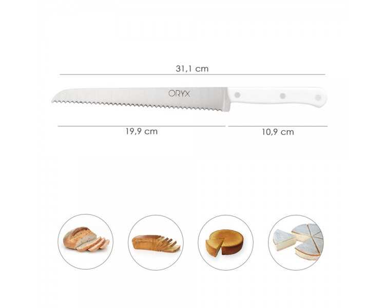 Cuchillo Husky Panero 21 cm. Hoja Acero Inoxidable, Cuchillo Pan , Cuchillo Cortar Pan Mango Ergonomico Blanco