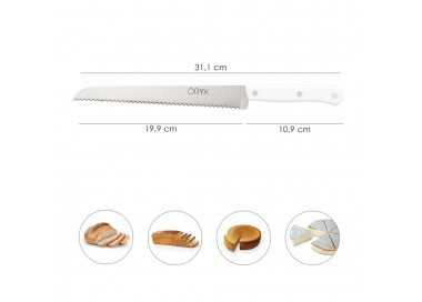 Cuchillo Husky Panero 21 cm. Hoja Acero Inoxidable, Cuchillo Pan , Cuchillo Cortar Pan Mango Ergonomico Blanco