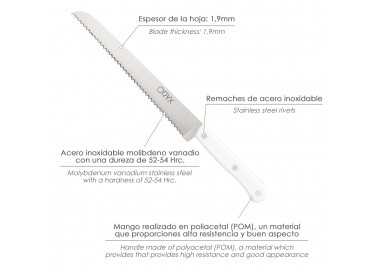 Cuchillo Husky Panero 21 cm. Hoja Acero Inoxidable, Cuchillo Pan , Cuchillo Cortar Pan Mango Ergonomico Blanco